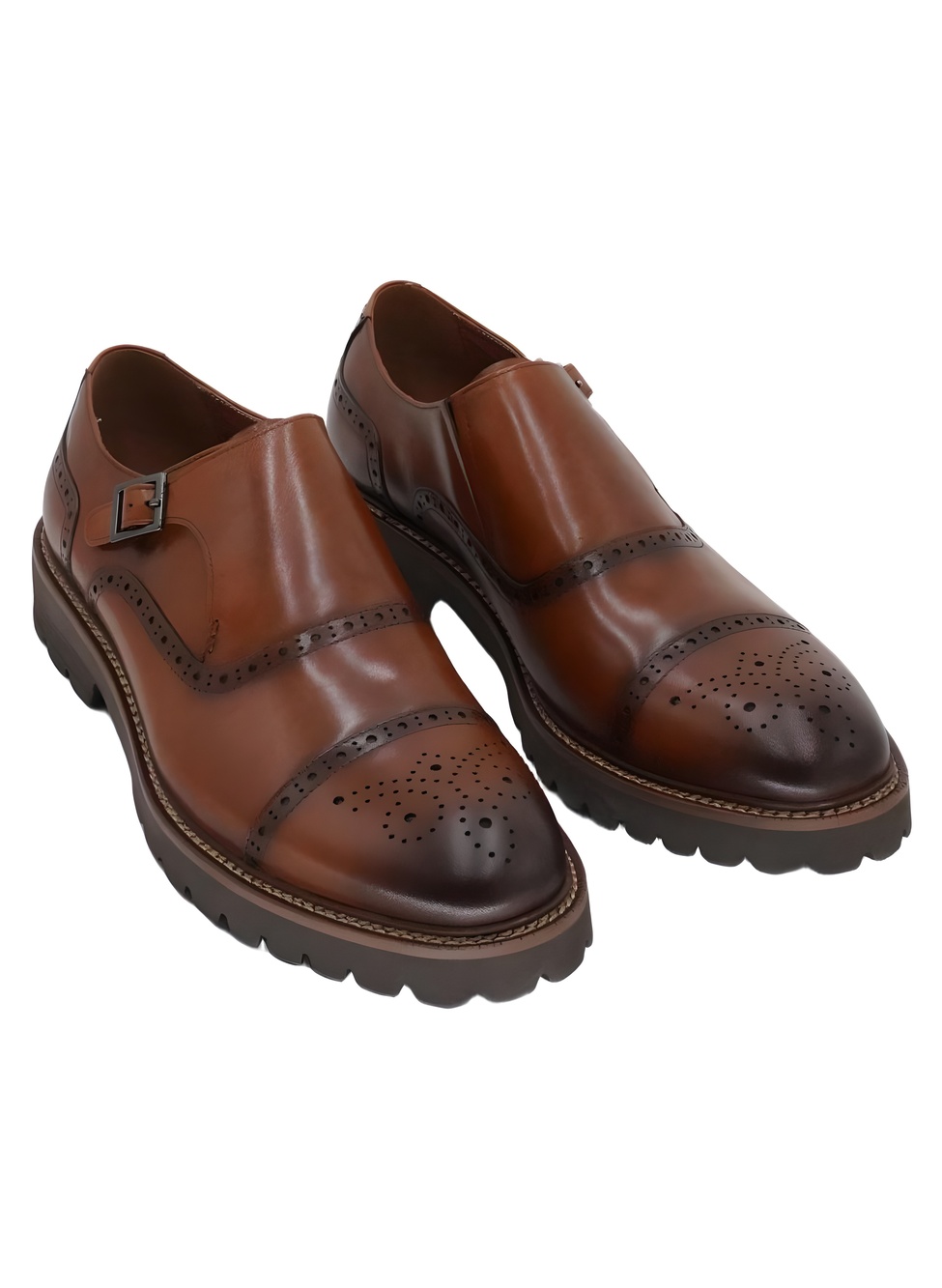 Vintage Foundry Co Nyle Cognac Leather Monk Strap Brogue Shoes Size 9M